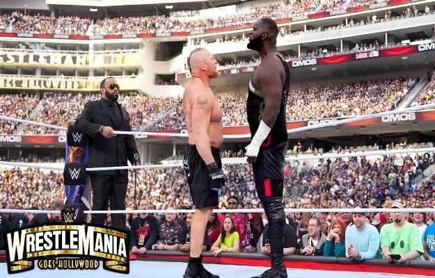 Omos vs Brock Lesnar en WWE WrestleMania 39