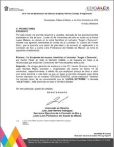 Comunicado de la Comisión de Box y Lucha Libre del Estado de México