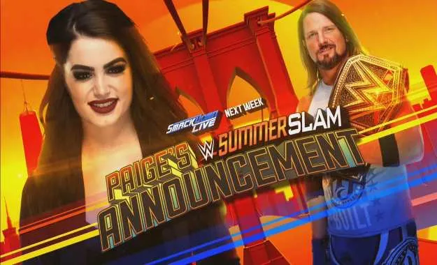 Paige Desvelará Anuncio Sobre El Rival De Aj Styles En SummerSlam La Semana Que Viene