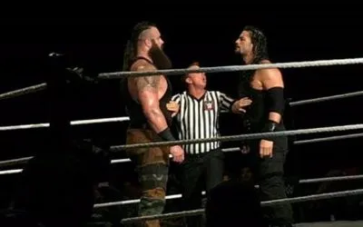 Roman Reigns vs Braun Strowman en Erie Combate entre Braun Strwoman y Roman Reigns ayer en Erie