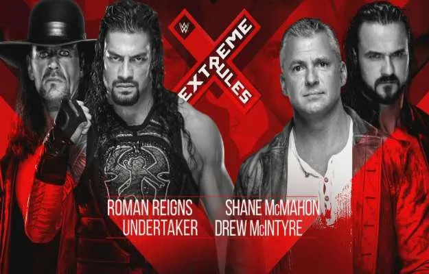 The Undertaker y Roman Reigns vs Shane McMahon y Drew McIntyre en WWE Extreme Rules 2019 Undertaker y Roman Reigns vs Shane McMahon y Drew McIntyre en WWE Extreme Rules 2019