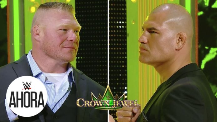 Brock Lesnar vs Cain Velasquez en Crown Jewel: Careo en Español